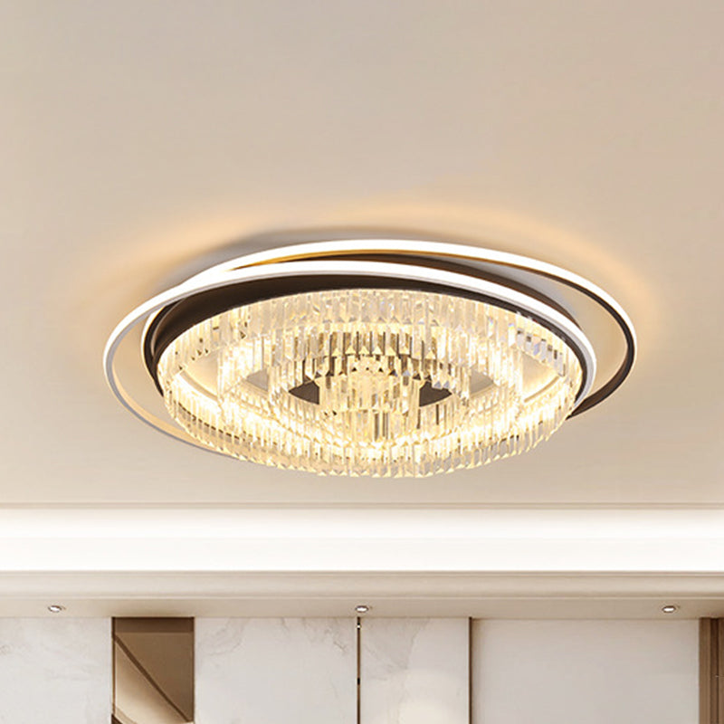 Layered Circle Crystal Ceiling Lamp Modernism Living Room LED Flush Mount Fixture in Black and White Black-White Clearhalo 'Ceiling Lights' 'Close To Ceiling Lights' 'Close to ceiling' 'Flush mount' Lighting' 982835