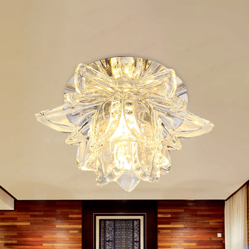 Daffodils Blossom Small LED Flush Mount Modern Clear Crystal Ceiling Flushmount Lamp for Corridor Clear Clearhalo 'Ceiling Lights' 'Close To Ceiling Lights' 'Close to ceiling' 'Flush mount' Lighting' 982839