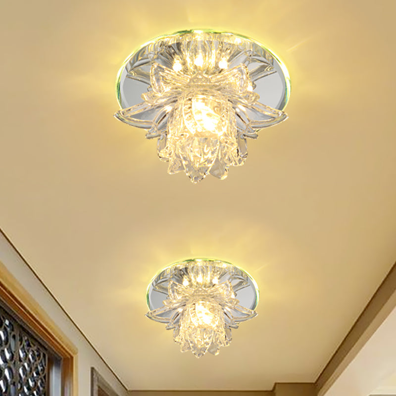 Daffodils Blossom Small LED Flush Mount Modern Clear Crystal Ceiling Flushmount Lamp for Corridor Clearhalo 'Ceiling Lights' 'Close To Ceiling Lights' 'Close to ceiling' 'Flush mount' Lighting' 982840