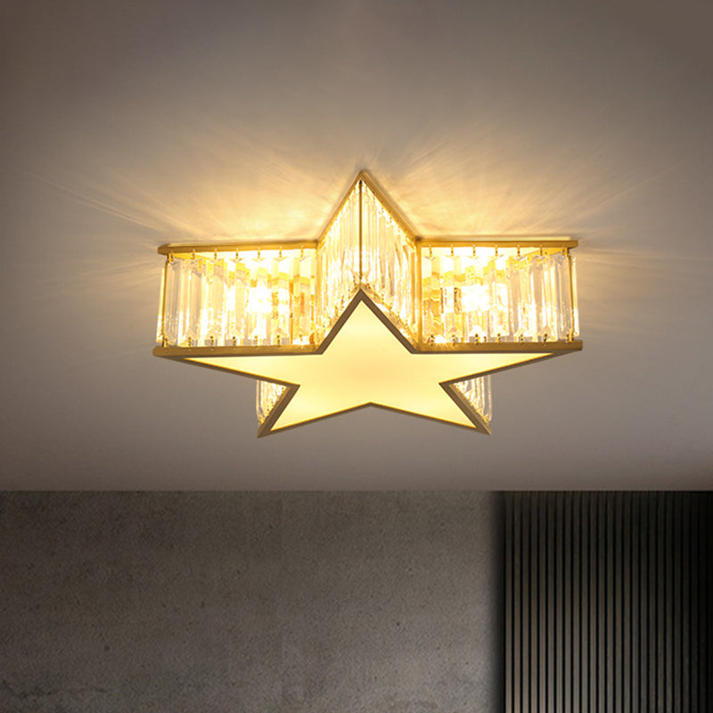 5 Lights Ceiling Flush Mount Simple Bedroom Flush Light Fixture with Star Crystal Shade in Gold Gold Clearhalo 'Ceiling Lights' 'Close To Ceiling Lights' 'Close to ceiling' 'Flush mount' Lighting' 982852