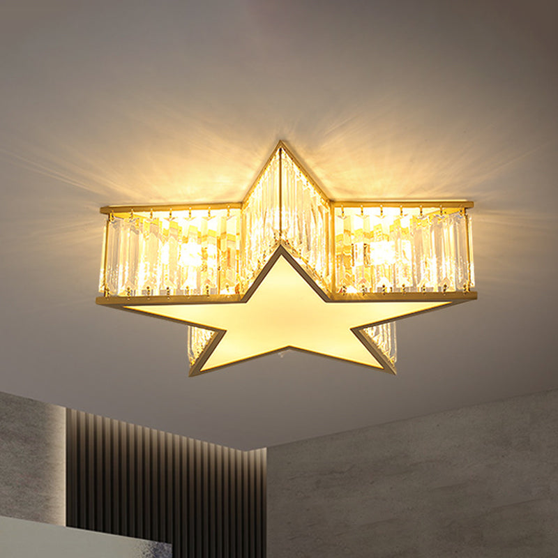 5 Lights Ceiling Flush Mount Simple Bedroom Flush Light Fixture with Star Crystal Shade in Gold Clearhalo 'Ceiling Lights' 'Close To Ceiling Lights' 'Close to ceiling' 'Flush mount' Lighting' 982853