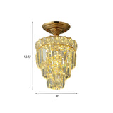 Tapered Shape Foyer Ceiling Lamp Postmodern Crystal Rectangle/Teardrop Gold LED Semi-Flush Mount Clearhalo 'Ceiling Lights' 'Close To Ceiling Lights' 'Close to ceiling' 'Semi-flushmount' Lighting' 982872