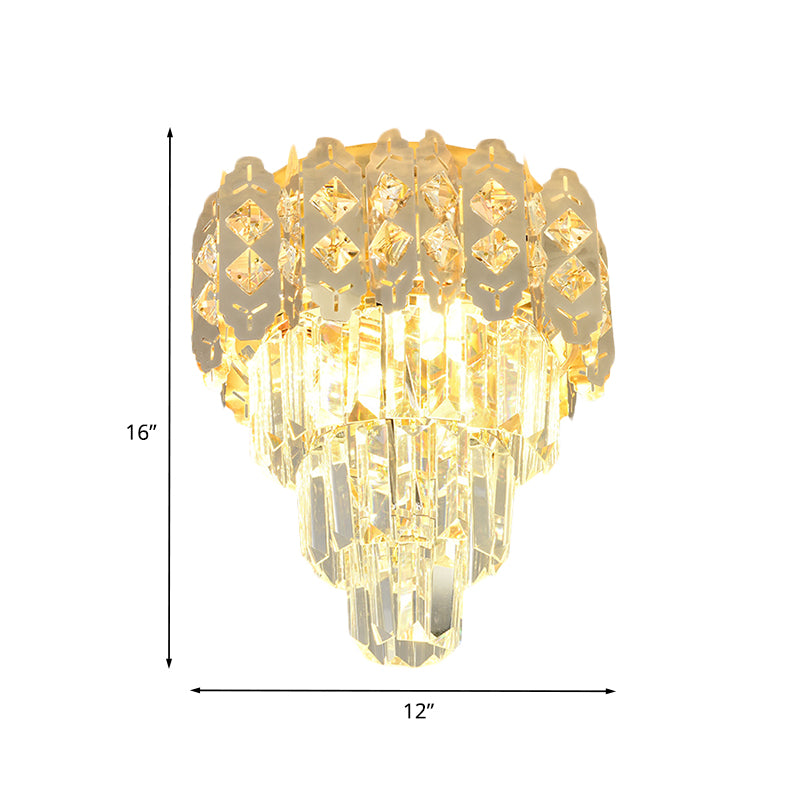 3 Lights Layered Tapered Ceiling Fixture Modern Style Gold Crystal Prism Semi Mount Lighting Clearhalo 'Ceiling Lights' 'Close To Ceiling Lights' 'Close to ceiling' 'Flush mount' Lighting' 982880