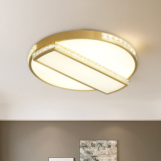 Gold Geometric Ultrathin Flushmount Lamp Minimalistic Crystal Embedded Gold LED Ceiling Light Gold Clearhalo 'Ceiling Lights' 'Close To Ceiling Lights' 'Close to ceiling' 'Flush mount' Lighting' 982890