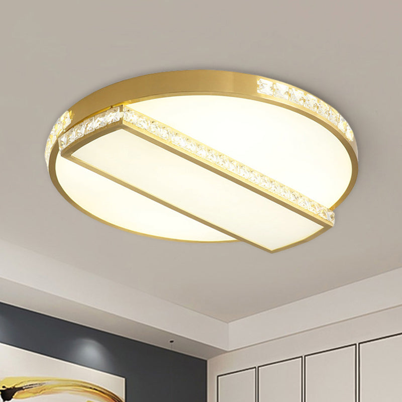 Gold Geometric Ultrathin Flushmount Lamp Minimalistic Crystal Embedded Gold LED Ceiling Light Clearhalo 'Ceiling Lights' 'Close To Ceiling Lights' 'Close to ceiling' 'Flush mount' Lighting' 982891