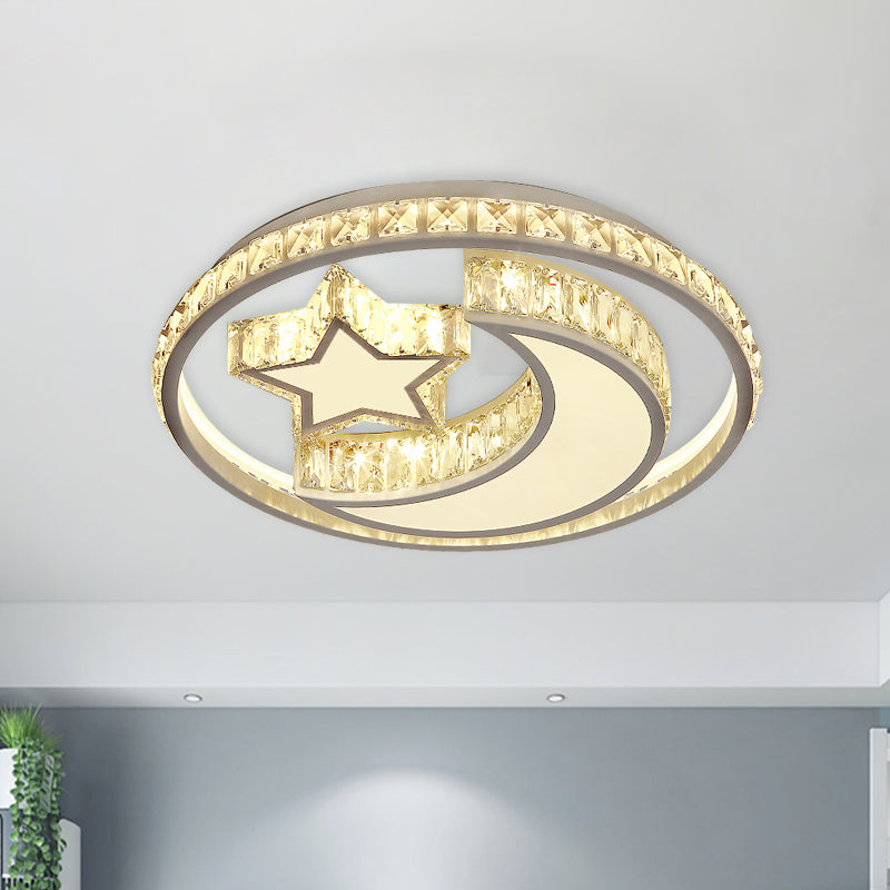 Crystal Moon and Star Ceiling Flush Light Modernism Bedroom LED Flush Mounted Lamp in White White Clearhalo 'Ceiling Lights' 'Close To Ceiling Lights' 'Close to ceiling' 'Flush mount' Lighting' 982894