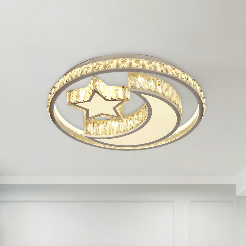 Crystal Moon and Star Ceiling Flush Light Modernism Bedroom LED Flush Mounted Lamp in White Clearhalo 'Ceiling Lights' 'Close To Ceiling Lights' 'Close to ceiling' 'Flush mount' Lighting' 982895