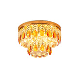 2-Tier Tan Crystal Droplets Ceiling Lamp Traditional 6 Lights Living Room Flush Mount Fixture in Gold Clearhalo 'Ceiling Lights' 'Close To Ceiling Lights' 'Close to ceiling' 'Flush mount' Lighting' 982904