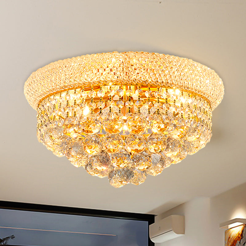 6-Bulb Cone Flush Mounted Lamp Vintage Gold Cut Crystal Ceiling Light Fixture for Bedroom Gold Clearhalo 'Ceiling Lights' 'Close To Ceiling Lights' 'Close to ceiling' 'Flush mount' Lighting' 982906