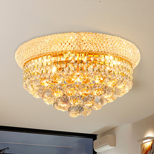 6-Bulb Cone Flush Mounted Lamp Vintage Gold Cut Crystal Ceiling Light Fixture for Bedroom Gold Clearhalo 'Ceiling Lights' 'Close To Ceiling Lights' 'Close to ceiling' 'Flush mount' Lighting' 982906