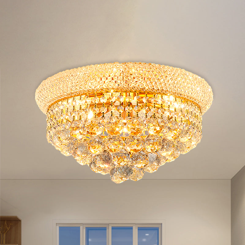 6-Bulb Cone Flush Mounted Lamp Vintage Gold Cut Crystal Ceiling Light Fixture for Bedroom Clearhalo 'Ceiling Lights' 'Close To Ceiling Lights' 'Close to ceiling' 'Flush mount' Lighting' 982907