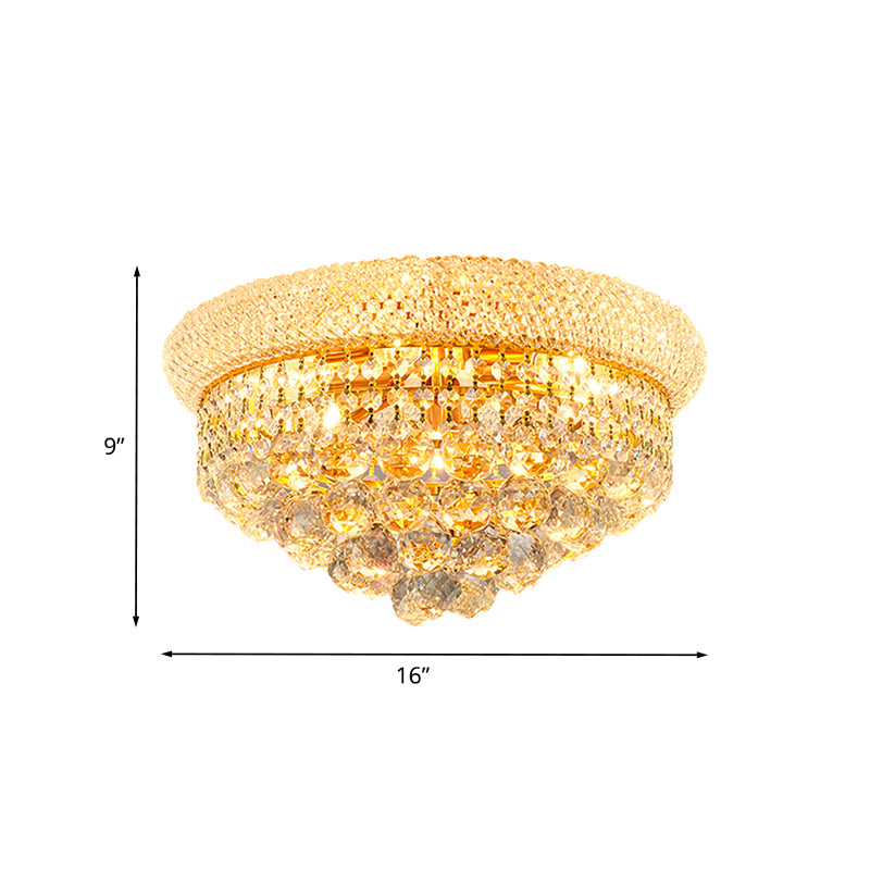 6-Bulb Cone Flush Mounted Lamp Vintage Gold Cut Crystal Ceiling Light Fixture for Bedroom Clearhalo 'Ceiling Lights' 'Close To Ceiling Lights' 'Close to ceiling' 'Flush mount' Lighting' 982909