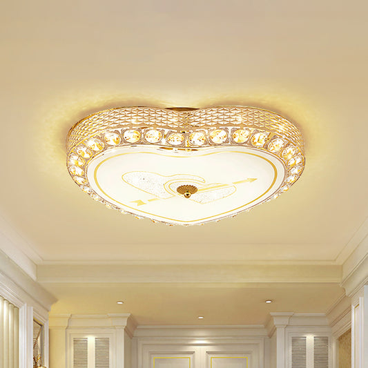 Rose Gold Loving Heart Flush Light Modernist Metal Bedroom LED Flushmount Ceiling Fixture with Crystal Bead Trim Gold Clearhalo 'Ceiling Lights' 'Close To Ceiling Lights' 'Close to ceiling' 'Flush mount' Lighting' 982918