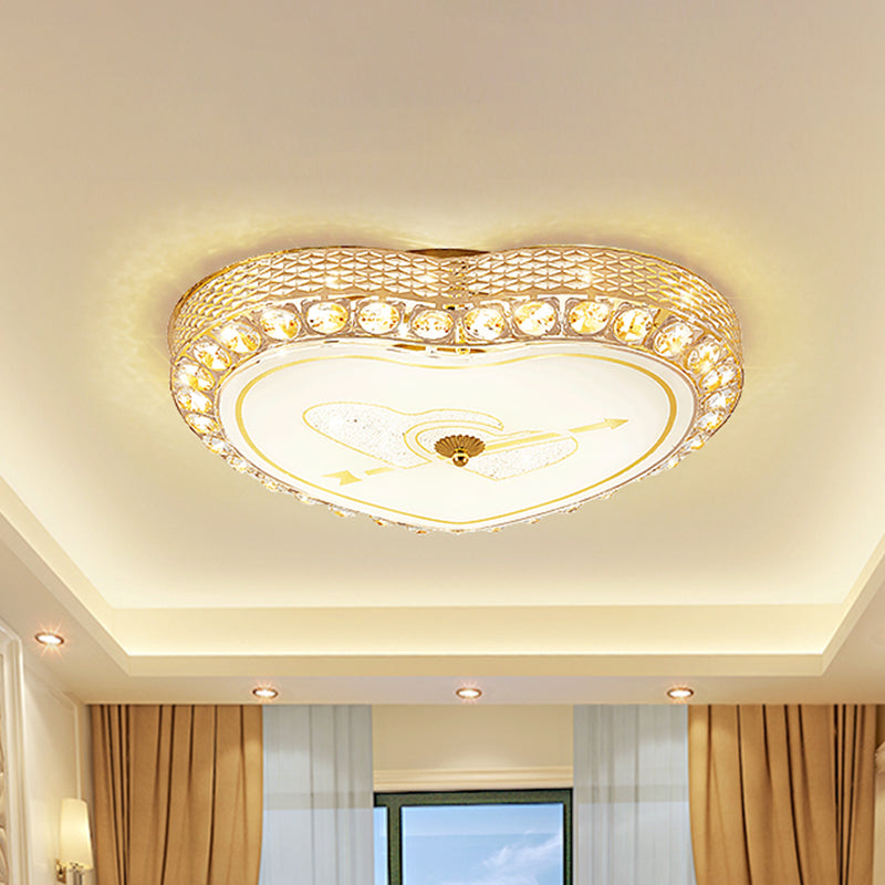 Rose Gold Loving Heart Flush Light Modernist Metal Bedroom LED Flushmount Ceiling Fixture with Crystal Bead Trim Clearhalo 'Ceiling Lights' 'Close To Ceiling Lights' 'Close to ceiling' 'Flush mount' Lighting' 982919