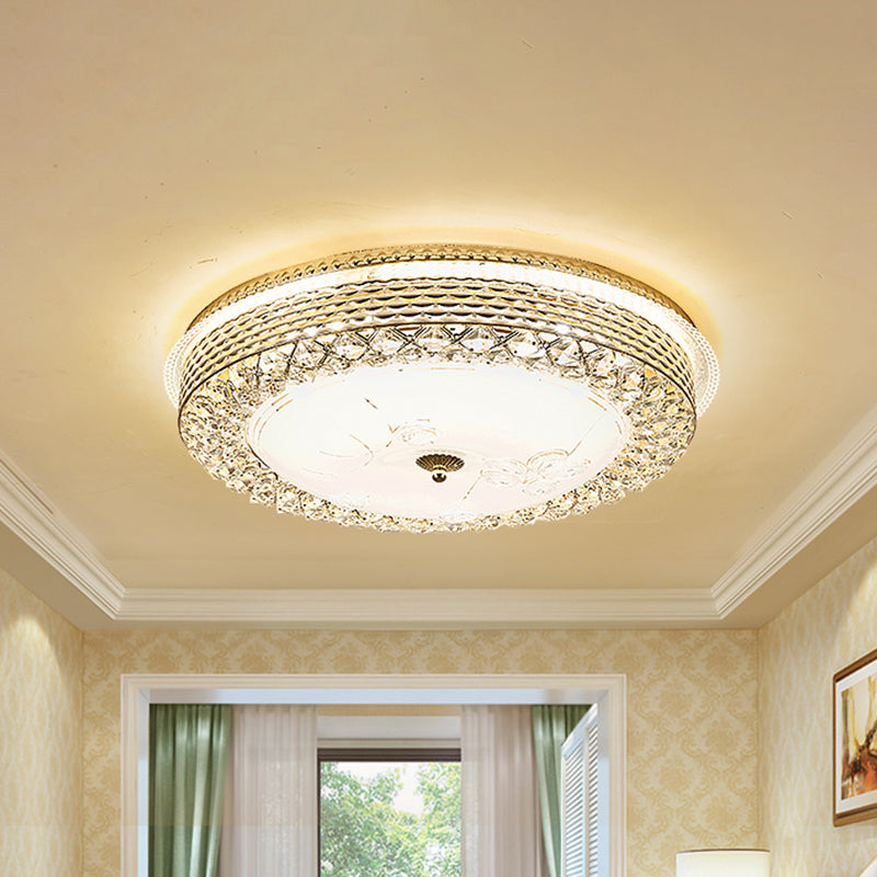 LED Round Flush Mount Modernism Gold Metal Ceiling Light with Crystal Accent and Dome Opal Glass Shade Gold Clearhalo 'Ceiling Lights' 'Close To Ceiling Lights' 'Close to ceiling' 'Flush mount' Lighting' 982926