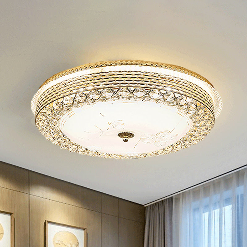 LED Round Flush Mount Modernism Gold Metal Ceiling Light with Crystal Accent and Dome Opal Glass Shade Clearhalo 'Ceiling Lights' 'Close To Ceiling Lights' 'Close to ceiling' 'Flush mount' Lighting' 982927