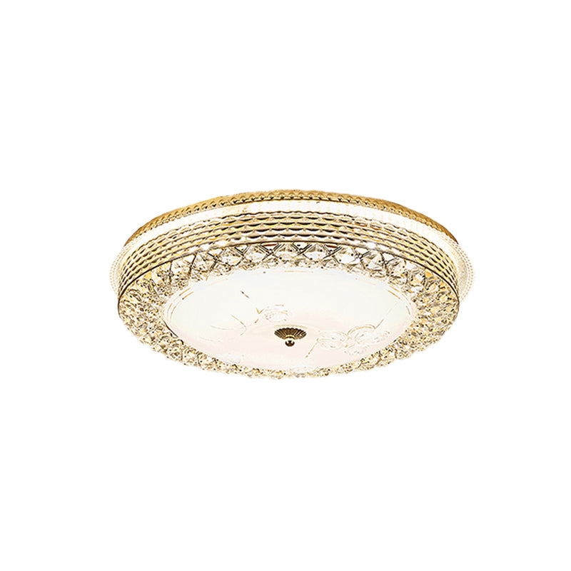 LED Round Flush Mount Modernism Gold Metal Ceiling Light with Crystal Accent and Dome Opal Glass Shade Clearhalo 'Ceiling Lights' 'Close To Ceiling Lights' 'Close to ceiling' 'Flush mount' Lighting' 982928