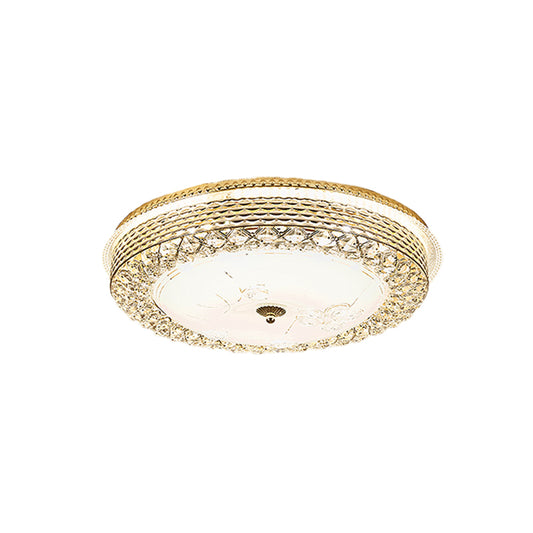 LED Round Flush Mount Modernism Gold Metal Ceiling Light with Crystal Accent and Dome Opal Glass Shade Clearhalo 'Ceiling Lights' 'Close To Ceiling Lights' 'Close to ceiling' 'Flush mount' Lighting' 982928