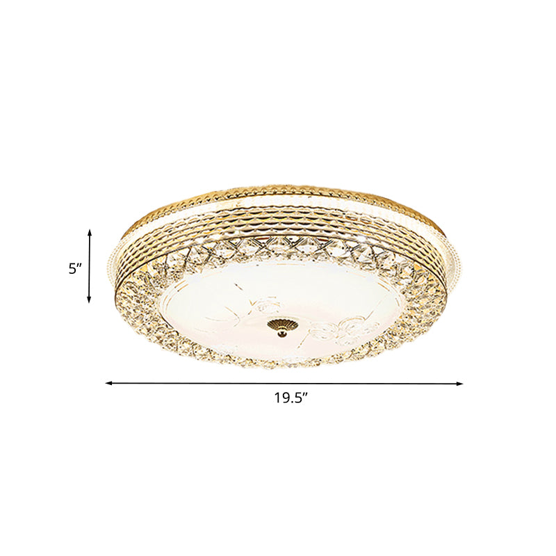 LED Round Flush Mount Modernism Gold Metal Ceiling Light with Crystal Accent and Dome Opal Glass Shade Clearhalo 'Ceiling Lights' 'Close To Ceiling Lights' 'Close to ceiling' 'Flush mount' Lighting' 982929