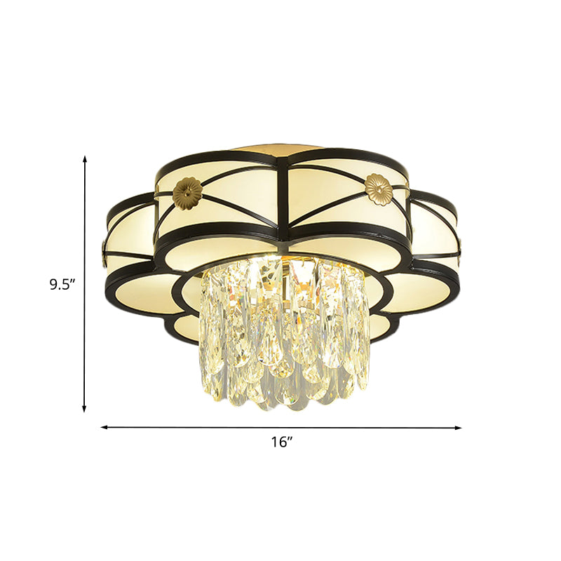 Iron Black Flushmount Light Flower Shaped 4 Heads Modern Ceiling Lamp with Crystal Rod Drop Clearhalo 'Ceiling Lights' 'Close To Ceiling Lights' 'Close to ceiling' 'Flush mount' Lighting' 982933