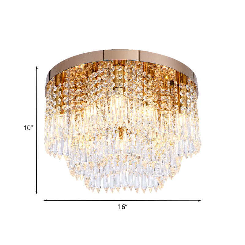 Layered Crystal Fringe Floral Flushmount Contemporary 10 Bulbs Dining Room Ceiling Mount Light in Gold Clearhalo 'Ceiling Lights' 'Close To Ceiling Lights' 'Close to ceiling' 'Flush mount' Lighting' 982937