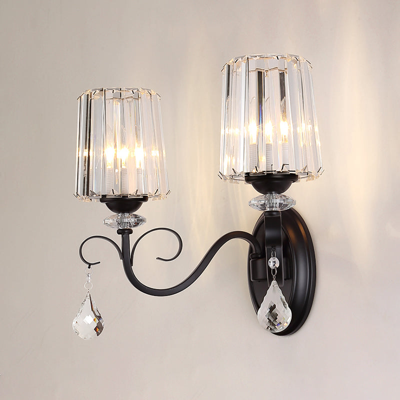 1/2-Light Clear Prismatic Crystal Sconce Modern Black Cylinder Living Room Wall Mount Lamp Clearhalo 'Modern wall lights' 'Modern' 'Wall Lamps & Sconces' 'Wall Lights' Lighting' 982944