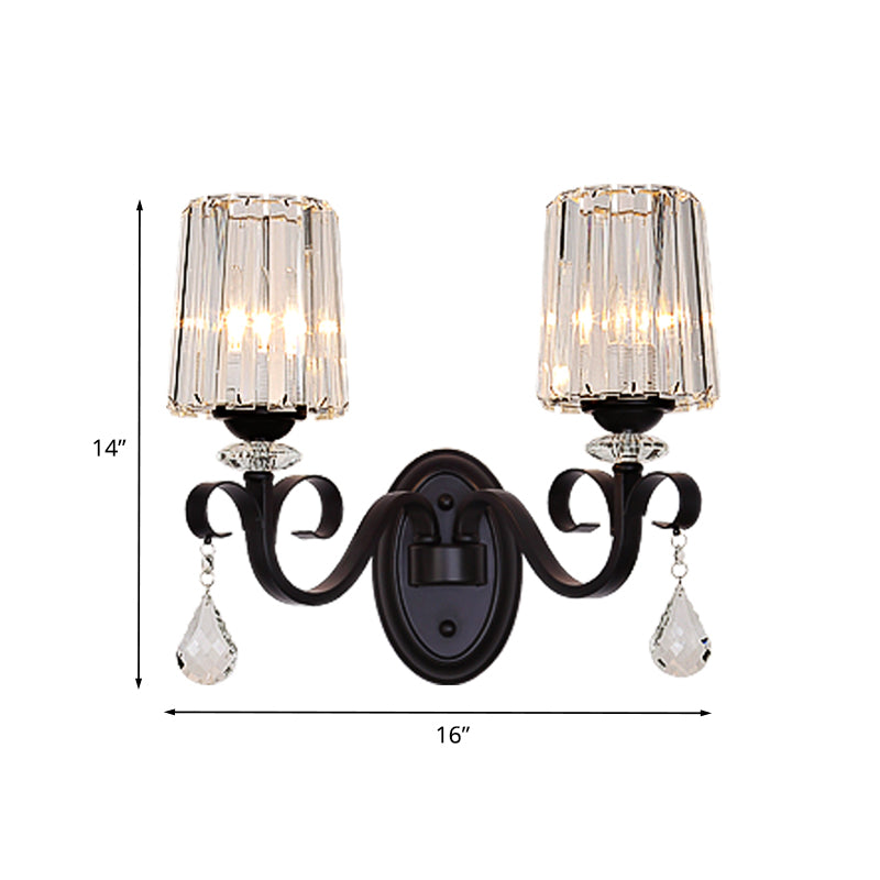 1/2-Light Clear Prismatic Crystal Sconce Modern Black Cylinder Living Room Wall Mount Lamp Clearhalo 'Modern wall lights' 'Modern' 'Wall Lamps & Sconces' 'Wall Lights' Lighting' 982945