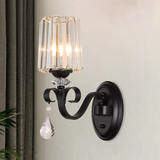 1/2-Light Clear Prismatic Crystal Sconce Modern Black Cylinder Living Room Wall Mount Lamp Clearhalo 'Modern wall lights' 'Modern' 'Wall Lamps & Sconces' 'Wall Lights' Lighting' 982947