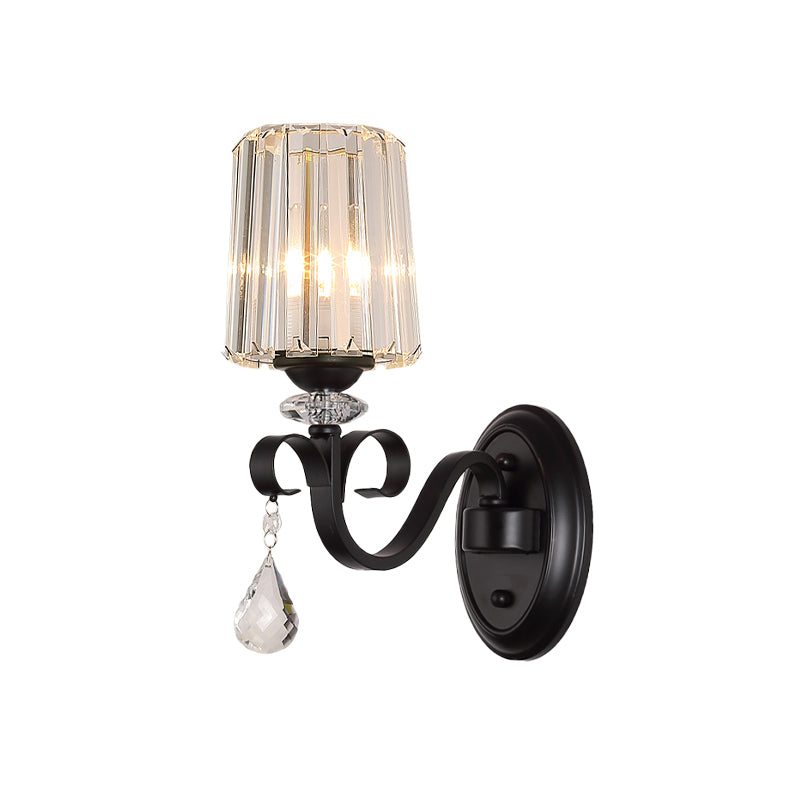 1/2-Light Clear Prismatic Crystal Sconce Modern Black Cylinder Living Room Wall Mount Lamp Clearhalo 'Modern wall lights' 'Modern' 'Wall Lamps & Sconces' 'Wall Lights' Lighting' 982949