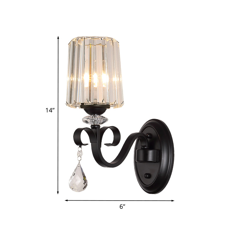 1/2-Light Clear Prismatic Crystal Sconce Modern Black Cylinder Living Room Wall Mount Lamp Clearhalo 'Modern wall lights' 'Modern' 'Wall Lamps & Sconces' 'Wall Lights' Lighting' 982950