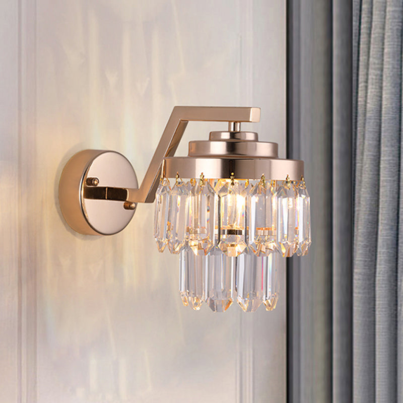 Tri-Sided Crystal Rod Gold Wall Sconce 2 Tiers Single Bulb Postmodern Wall Mount Lighting Fixture Gold Clearhalo 'Modern wall lights' 'Modern' 'Wall Lamps & Sconces' 'Wall Lights' Lighting' 982960