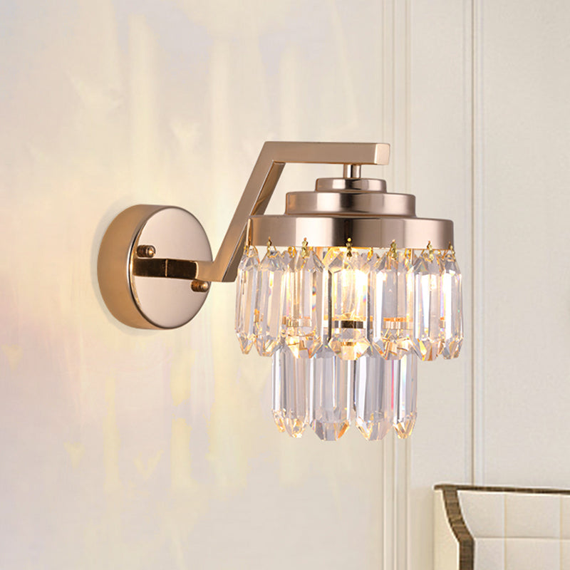 Tri-Sided Crystal Rod Gold Wall Sconce 2 Tiers Single Bulb Postmodern Wall Mount Lighting Fixture Clearhalo 'Modern wall lights' 'Modern' 'Wall Lamps & Sconces' 'Wall Lights' Lighting' 982961