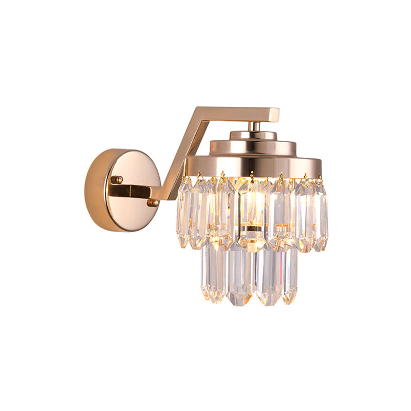 Tri-Sided Crystal Rod Gold Wall Sconce 2 Tiers Single Bulb Postmodern Wall Mount Lighting Fixture Clearhalo 'Modern wall lights' 'Modern' 'Wall Lamps & Sconces' 'Wall Lights' Lighting' 982962