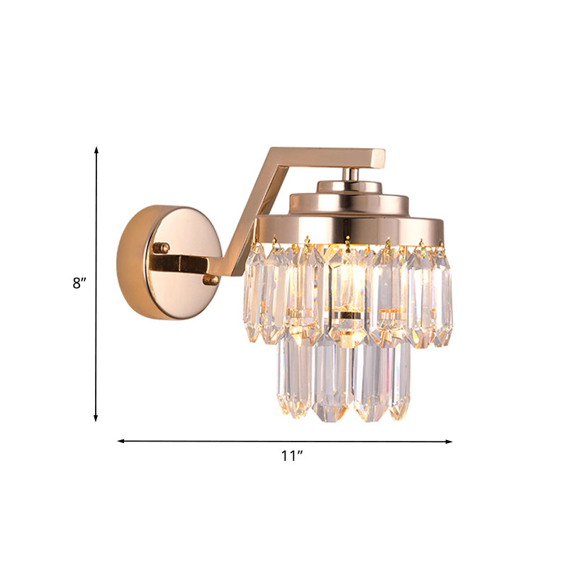 Tri-Sided Crystal Rod Gold Wall Sconce 2 Tiers Single Bulb Postmodern Wall Mount Lighting Fixture Clearhalo 'Modern wall lights' 'Modern' 'Wall Lamps & Sconces' 'Wall Lights' Lighting' 982963