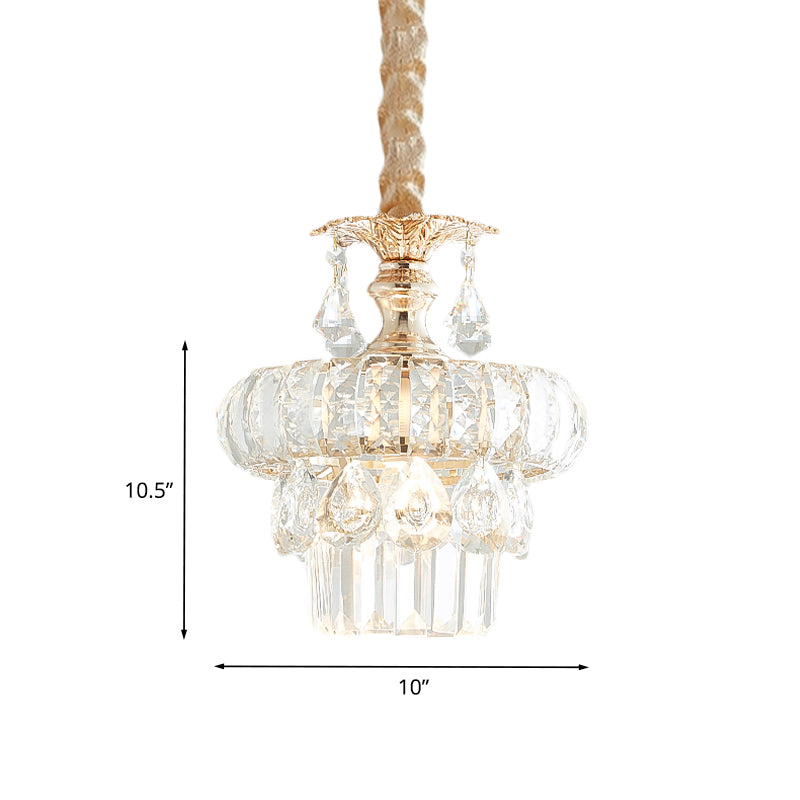 Crystal Lotus/Tiered Pendulum Light Traditional 1 Bulb Dining Room Suspension Pendant in Gold Clearhalo 'Ceiling Lights' 'Pendant Lights' 'Pendants' Lighting' 982996