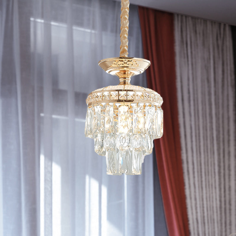 Crystal Lotus/Tiered Pendulum Light Traditional 1 Bulb Dining Room Suspension Pendant in Gold Clearhalo 'Ceiling Lights' 'Pendant Lights' 'Pendants' Lighting' 982998