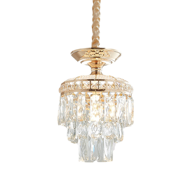 Crystal Lotus/Tiered Pendulum Light Traditional 1 Bulb Dining Room Suspension Pendant in Gold Clearhalo 'Ceiling Lights' 'Pendant Lights' 'Pendants' Lighting' 983000