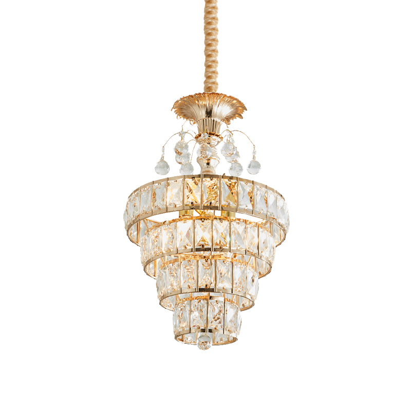 Inlaid Beveled Crystal Gold Drop Pendant Tapered Circles 1 Head Traditional Ceiling Suspension Lamp Clearhalo 'Ceiling Lights' 'Pendant Lights' 'Pendants' Lighting' 983009