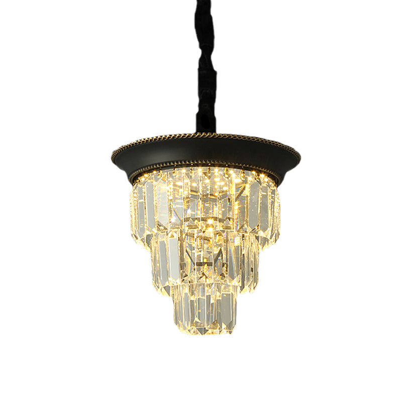 3 Tiers Crystal Rectangle Pendant Light Vintage Style Dining Room LED Hanging Lamp in Black/Gold Clearhalo 'Ceiling Lights' 'Pendant Lights' 'Pendants' Lighting' 983022