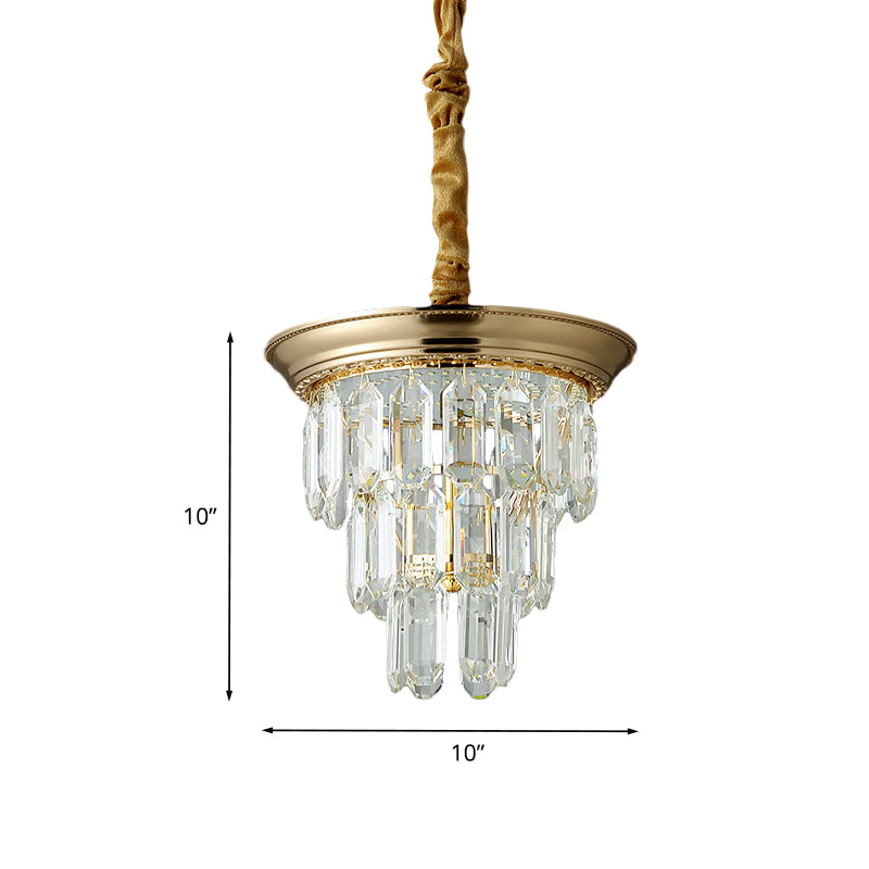 3 Tiers Crystal Rectangle Pendant Light Vintage Style Dining Room LED Hanging Lamp in Black/Gold Clearhalo 'Ceiling Lights' 'Pendant Lights' 'Pendants' Lighting' 983028