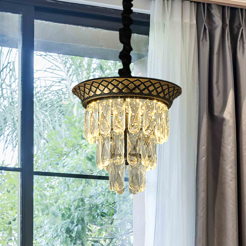 3 Tiers Crystal Rectangle Pendant Light Vintage Style Dining Room LED Hanging Lamp in Black/Gold Clearhalo 'Ceiling Lights' 'Pendant Lights' 'Pendants' Lighting' 983031