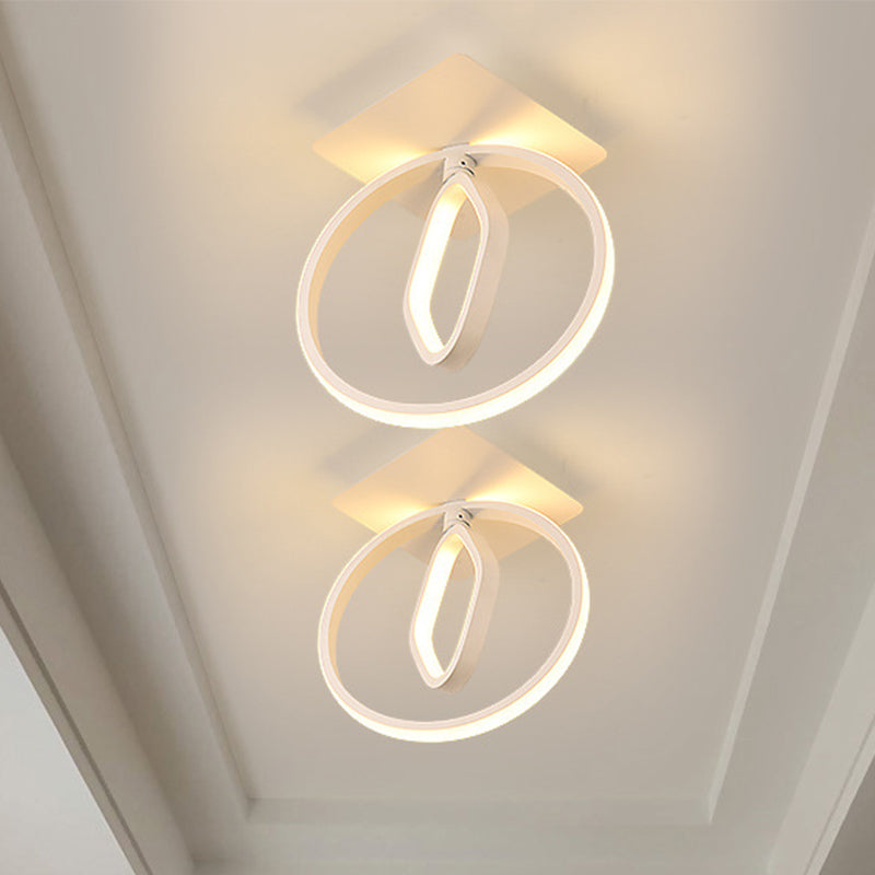 Ring and Rhombus Flush Mount Modern Acrylic White/Black LED Ceiling Lighting in White/Warm Light for Bedroom White Clearhalo 'Ceiling Lights' 'Close To Ceiling Lights' 'Close to ceiling' 'Flush mount' Lighting' 983063