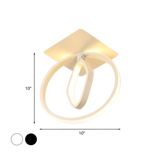 Ring and Rhombus Flush Mount Modern Acrylic White/Black LED Ceiling Lighting in White/Warm Light for Bedroom Clearhalo 'Ceiling Lights' 'Close To Ceiling Lights' 'Close to ceiling' 'Flush mount' Lighting' 983066