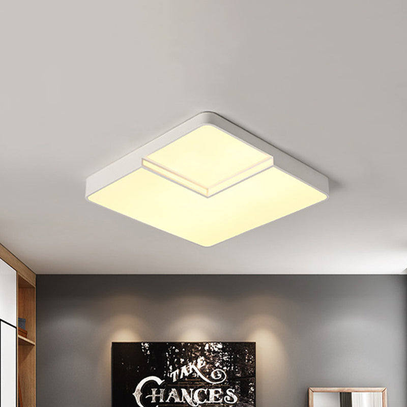 White/Black Square Flush Mount Lighting Modern LED Acrylic Ceiling Light Fixture in White/Warm Light, 16.5"/20.5" W White Clearhalo 'Ceiling Lights' 'Close To Ceiling Lights' 'Close to ceiling' 'Flush mount' Lighting' 983139