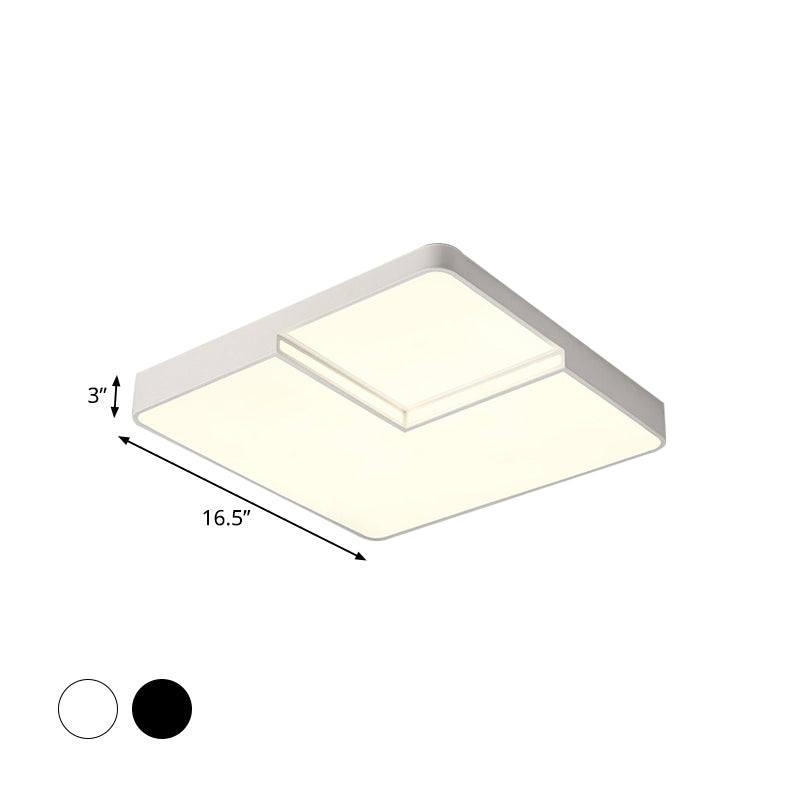 White/Black Square Flush Mount Lighting Modern LED Acrylic Ceiling Light Fixture in White/Warm Light, 16.5"/20.5" W Clearhalo 'Ceiling Lights' 'Close To Ceiling Lights' 'Close to ceiling' 'Flush mount' Lighting' 983142