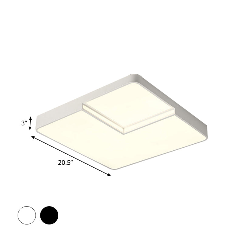 White/Black Square Flush Mount Lighting Modern LED Acrylic Ceiling Light Fixture in White/Warm Light, 16.5"/20.5" W Clearhalo 'Ceiling Lights' 'Close To Ceiling Lights' 'Close to ceiling' 'Flush mount' Lighting' 983143