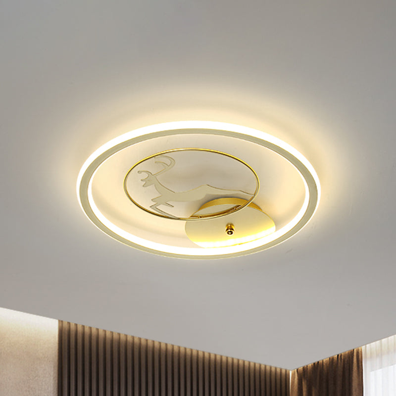 Gold Round Flush Light Contemporary LED Metal Ceiling Mount Fixture with Elk Pattern, 12"/16"/20" W Gold Clearhalo 'Ceiling Lights' 'Close To Ceiling Lights' 'Close to ceiling' 'Flush mount' Lighting' 983161