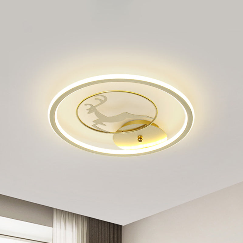 Gold Round Flush Light Contemporary LED Metal Ceiling Mount Fixture with Elk Pattern, 12"/16"/20" W Clearhalo 'Ceiling Lights' 'Close To Ceiling Lights' 'Close to ceiling' 'Flush mount' Lighting' 983162