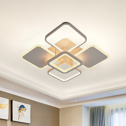 Metal Square/Diamond Semi Mount Lighting Nordic LED White Close to Ceiling Lamp for Dorm in White/Warm Light Clearhalo 'Ceiling Lights' 'Close To Ceiling Lights' 'Close to ceiling' 'Semi-flushmount' Lighting' 983182