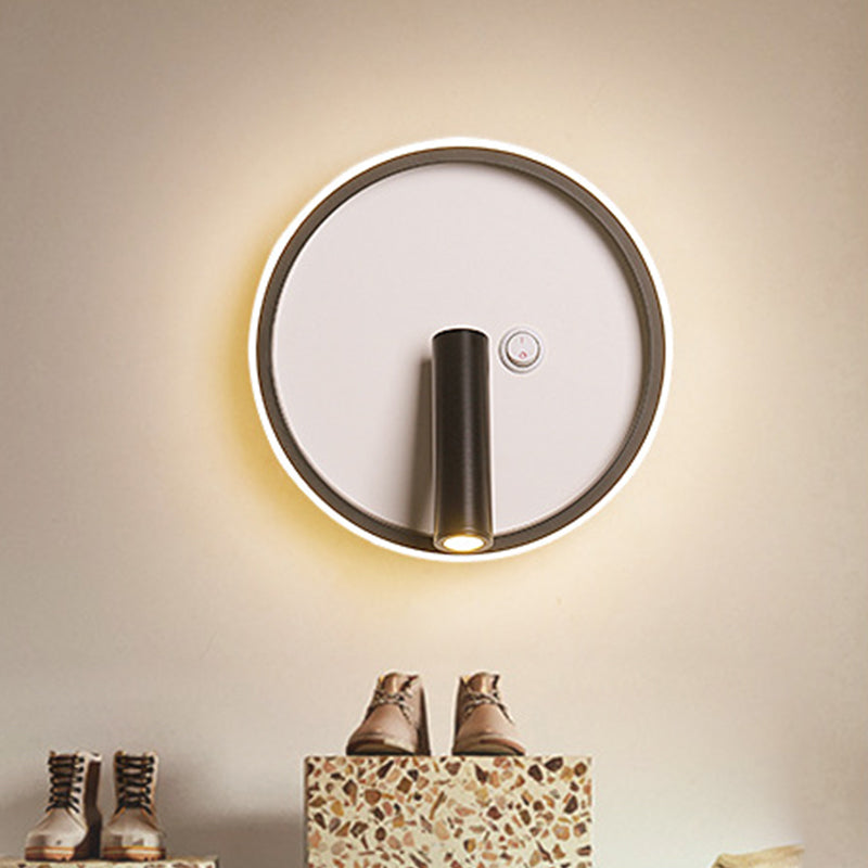Contemporary Circle/Square/Ellipse Sconce Metal LED Bedside Wall Lighting in Black, White/Warm Light Clearhalo 'Cast Iron' 'Glass' 'Industrial' 'Modern wall lights' 'Modern' 'Tiffany' 'Traditional wall lights' 'Wall Lamps & Sconces' 'Wall Lights' Lighting' 983208